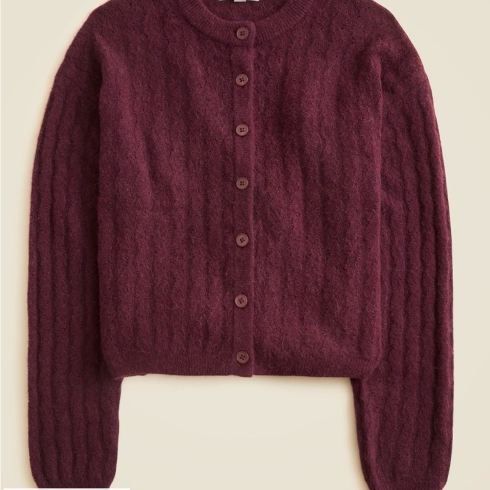 NWT J. Crew Deep Burgundy Cable Knit Cardigan